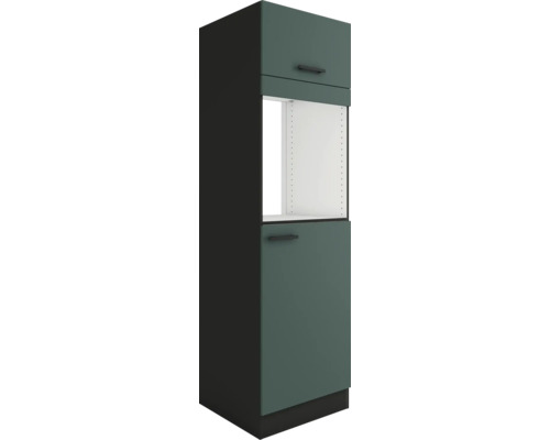 Armoire haute pour four Optifit avec porte Armoire pour réfrigérateur encastré 158 Verona405 lxpxh 60 x 57,1 x 206,8 cm vert mat démonté tirant réversible (montage à gauche ou à droite) Meuble de cuisine avec deux portes et étagères
