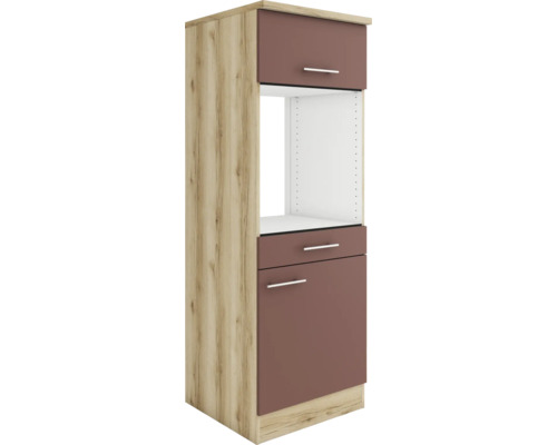 Armoire haute pour four Optifit avec porte Bari407 lxpxh 60 x 60 x 174,4 cm rouge rouille mat démontée tirant réversible (montage à gauche ou à droite)