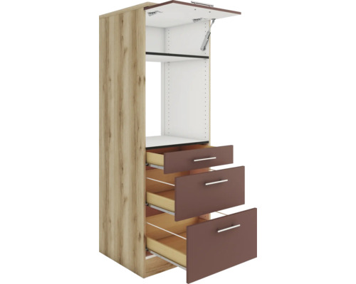 Küchenschrank mit drei Schubladen und einem offenen Fach