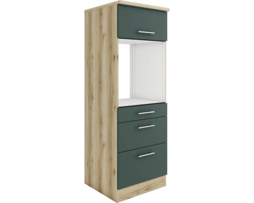 Armoire haute pour four Optifit avec tiroirs Savona405 lxpxh 60 x 60 x 174,4 cm vert mat démontée tirant réversible (montage à gauche ou à droite)