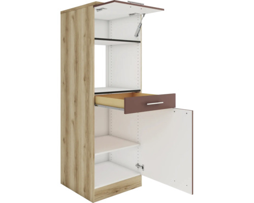 Meuble de cuisine avec tiroir et compartiments ouverts