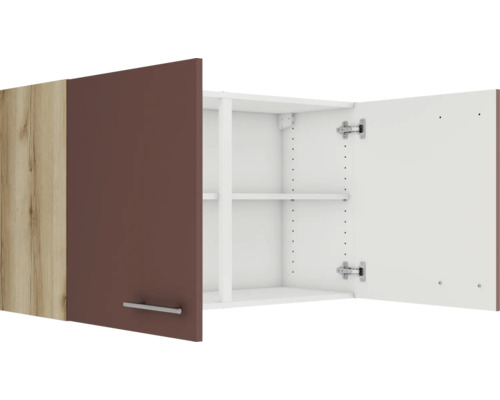 Meuble haut avec deux portes, dont une ouverte, avec des étagères