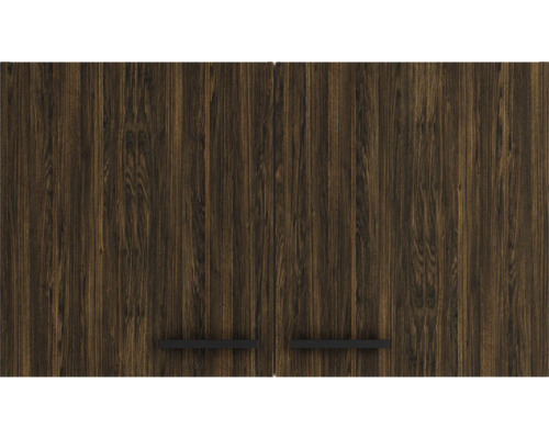 Deux portes de placard avec grain de bois et poignées