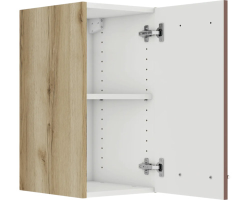 Armoire suspendue ouverte avec porte en bois et étagère réglable