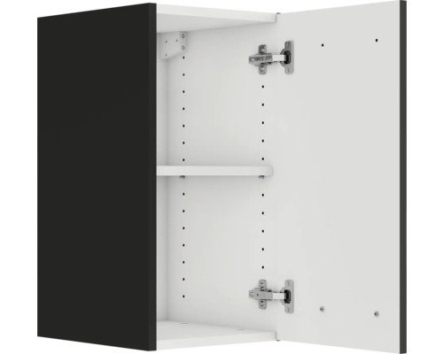 Meuble de salle de bains ouvert avec étagères et charnières