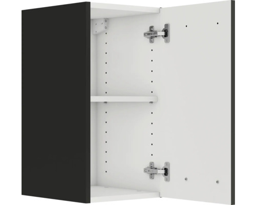 Meuble haut de salle de bain ouvert avec une porte et une étagère