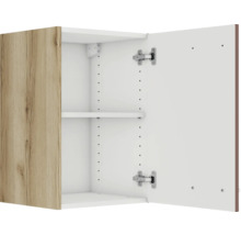 Armoire suspendue ouverte avec étagère et porte en bois