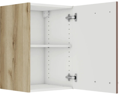 Armoire suspendue ouverte avec étagère et porte en bois