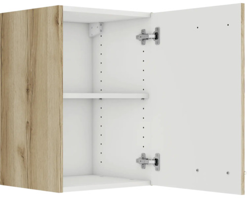 Élément haut ouvert avec étagères et porte en bois