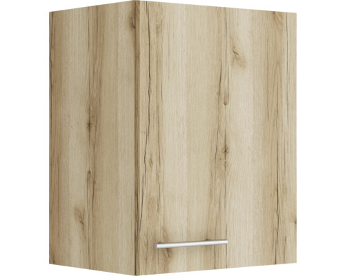Armoire suspendue Optifit Livorno290 lxpxh 45 x 34,6 x 57,6 cm chêne sauvage mat structuré démonté tirant réversible (montage à gauche ou à droite) Élément haut avec structure en bois et poignée