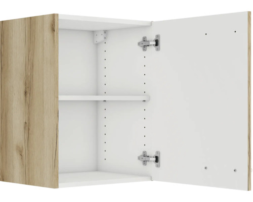 Armoire suspendue avec porte ouverte, intérieur avec étagères