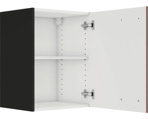 Küchenhängeschrank mit offener Tür und zwei Regalböden