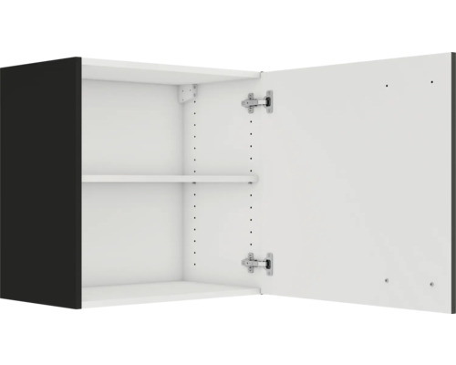 Armoire murale avec porte ouverte et étagères