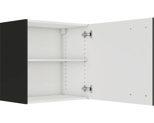 Armoire murale avec porte ouverte et étagères