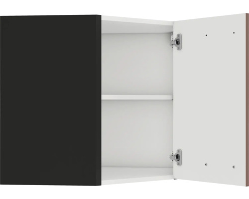 Armoire suspendue ouverte avec deux étagères