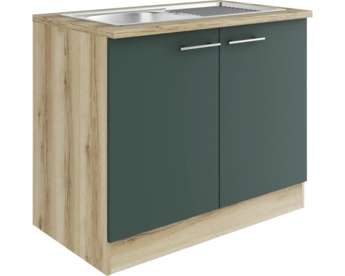 Meuble d'évier Optifit avec évier Savona405 lxpxh 100 x 60 x 84,8 cm vert mat démonté