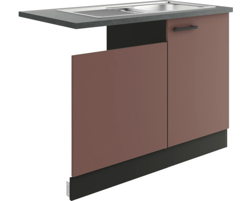 Optifit Spülenschrank inkl Spüle Geschirrspülerblende für teilintegrierten Geschirrspüler Nizza407 BxTxH 110x60x84,8 cm rostrot matt zerlegt Anschlag reversibel (links oder rechts montierbar) Spülenunterschrank mit Spüle und einer Tür