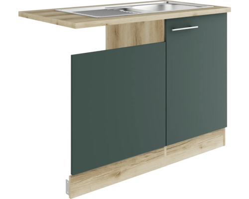 Optifit Spülenschrank inkl Spüle Geschirrspülerblende für teilintegrierten Geschirrspüler Savona405 BxTxH 110x60x84,8 cm grün matt zerlegt Anschlag reversibel (links oder rechts montierbar) Küchenspüle mit Unterschrank und Arbeitsplatte
