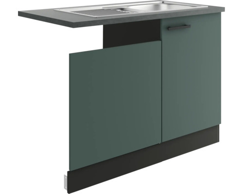 Optifit Spülenschrank inkl Spüle Geschirrspülerblende für teilintegrierten Geschirrspüler Verona405 BxTxH 110x60x84,8 cm grün matt zerlegt Anschlag reversibel (links oder rechts montierbar) Spülenunterschrank mit Arbeitsplatte und Tür