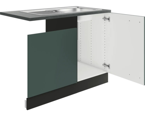 Meuble bas d''évier avec porte ouverte et évier