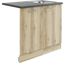 Évier de cuisine avec meuble bas et deux portes en décor bois