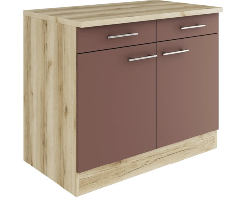 Meuble bas Optifit avec tiroir et porte pivotante Bari407 lxpxh 100 x 60 x 84,8 cm rouge rouille blanc mat démonté