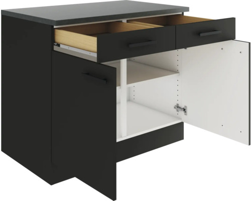 Küchenunterschrank mit Schubladen und offenen Türen