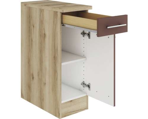 Meuble bas avec tiroir, étagères et porte