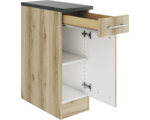 Meuble bas de cuisine avec tiroir, porte et étagères