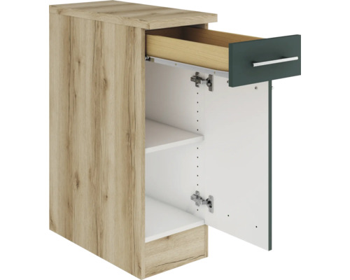 Meuble bas avec tiroir et porte ouverte pour cuisines ou salles de bains