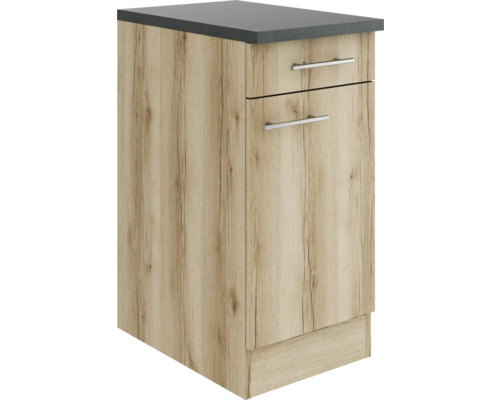 Meuble bas Optifit avec tiroir et porte pivotante Livorno290 lxpxh 40 x 60 x 84,8 cm chêne sauvage mat structuré démonté tirant réversible (montage à gauche ou à droite)