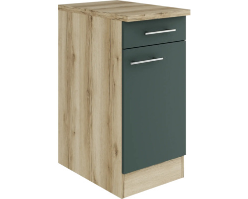 Meuble bas Optifit avec tiroir et porte pivotante Savona405 lxpxh 40 x 60 x 84,8 cm vert mat structuré démonté tirant réversible (montage à gauche ou à droite) Meuble bas de cuisine avec tiroir et porte