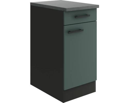 Meuble bas Optifit avec tiroir et porte pivotante Savona405 lxpxh 40 x 60 x 84,8 cm vert mat structuré démonté tirant réversible (montage à gauche ou à droite) Meuble bas de cuisine avec tiroir et porte
