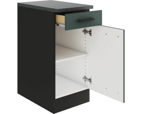 Meuble bas avec tiroir et porte ouverte