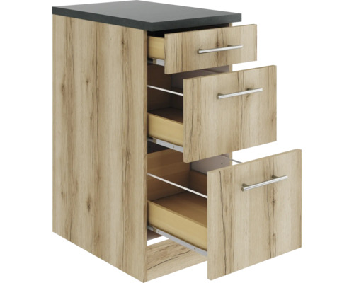 Meuble bas de cuisine avec trois tiroirs coulissants