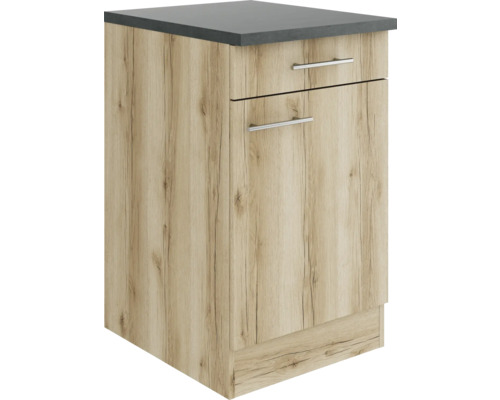 Meuble bas Optifit avec tiroir et porte pivotante Livorno290 lxpxh 50x60x84,8 cm chêne sauvage mat structuré démonté tirant réversible (montage à gauche ou à droite)