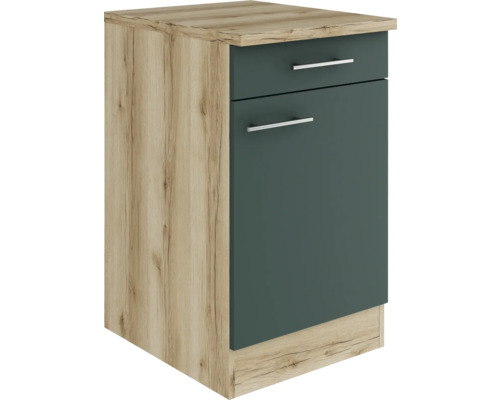 Meuble bas Optifit avec tiroir et porte pivotante Savona405 lxpxh 50 x 60 x 84,8 cm vert mat structuré démonté tirant réversible (montage à gauche ou à droite)