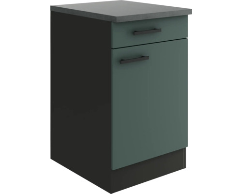 Optifit Unterschrank mit Schublade und Drehtür Verona405 BxTxH 50x60x84,8 cm grün matt zerlegt Anschlag reversibel (links oder rechts montierbar) Unterschrank mit Schublade und Tür für den Küchenbereich