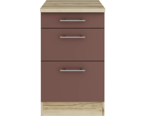 Meuble bas avec trois tiroirs et poignées