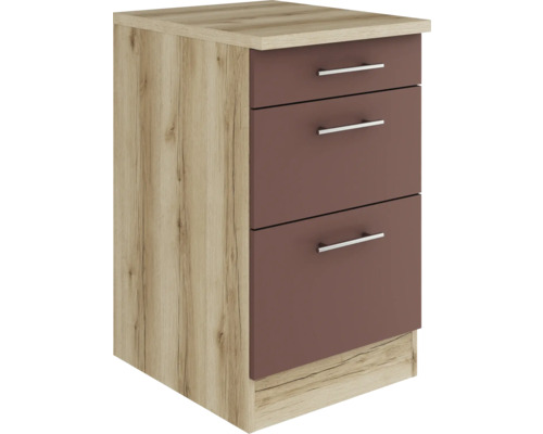 Optifit Schubladenunterschrank Bari407 BxTxH 50x60x84,8 cm rostrot matt zerlegt Nachttisch mit drei Schubladen