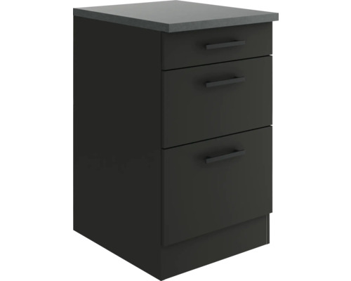 Optifit Schubladenunterschrank Madrid420 BxTxH 50x60x84,8 cm anthrazit matt zerlegt Schrank mit drei Schubladen