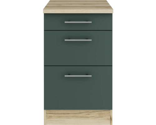 Meuble bas de cuisine avec trois tiroirs et poignées