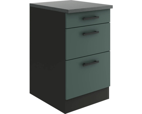 Optifit Schubladenunterschrank Verona405 BxTxH 50x60x84,8 cm grün matt zerlegt Unterschrank mit drei Schubladen für den Einsatz im Badezimmer