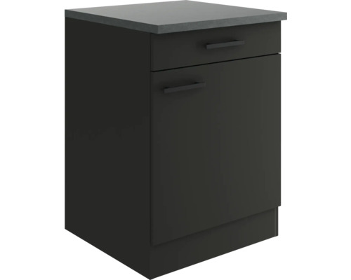 Optifit Unterschrank mit Schublade und Drehtür Madrid420 BxTxH 60x60x84,8 cm anthrazit matt zerlegt Anschlag reversibel (links oder rechts montierbar) Küchenunterschrank mit Schublade und Tür