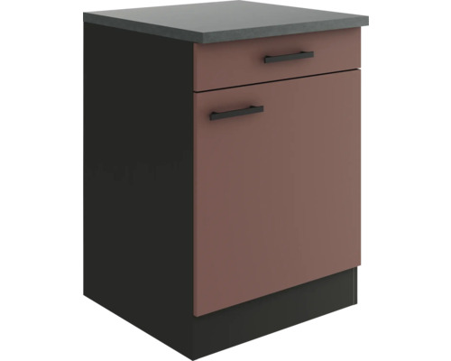 Optifit Unterschrank mit Schublade und Drehtür Nizza407 BxTxH 60x60x84,8 cm rostrot matt zerlegt Anschlag reversibel (links oder rechts montierbar) Küchenunterschrank mit Schublade und Tür