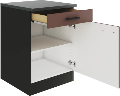 Meuble bas avec tiroir, porte et étagères