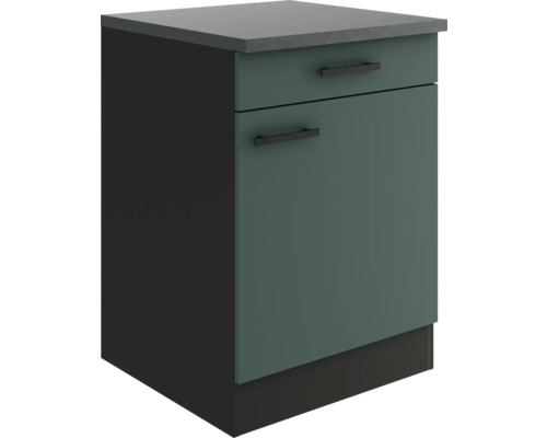 Optifit Unterschrank mit Schublade und Drehtür Verona405 BxTxH 60x60x84,8 cm grün matt zerlegt Anschlag reversibel (links oder rechts montierbar) Küchenunterschrank mit Schublade und Tür