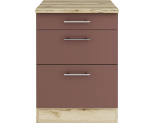 Commode avec trois tiroirs et poignées