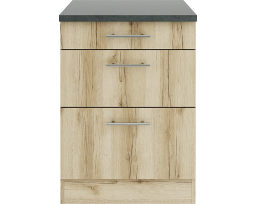 Meuble bas avec trois tiroirs et plan de travail