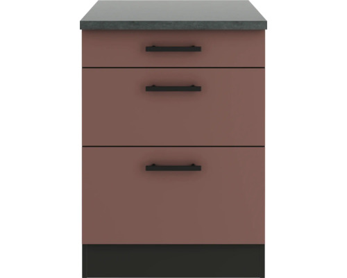 Meuble bas avec trois tiroirs et plan de travail